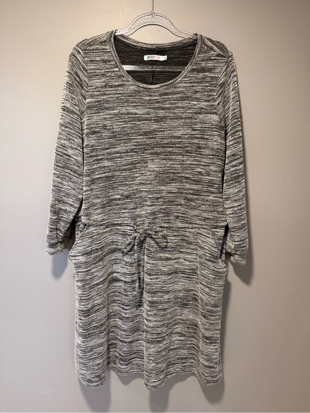 JustFab Heathered Gray Tie-Waist Knit Dress